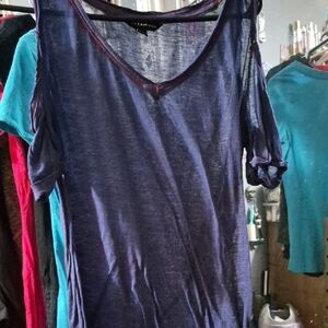 Rock & Republic Sheer Purple Short Sleeve Top